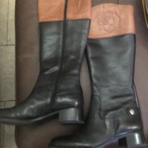NWT FRANCO SARTO BLK/BRIWN KNEE HIGH BOOTS